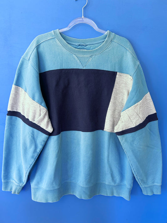 Blue Colorblock Crewneck