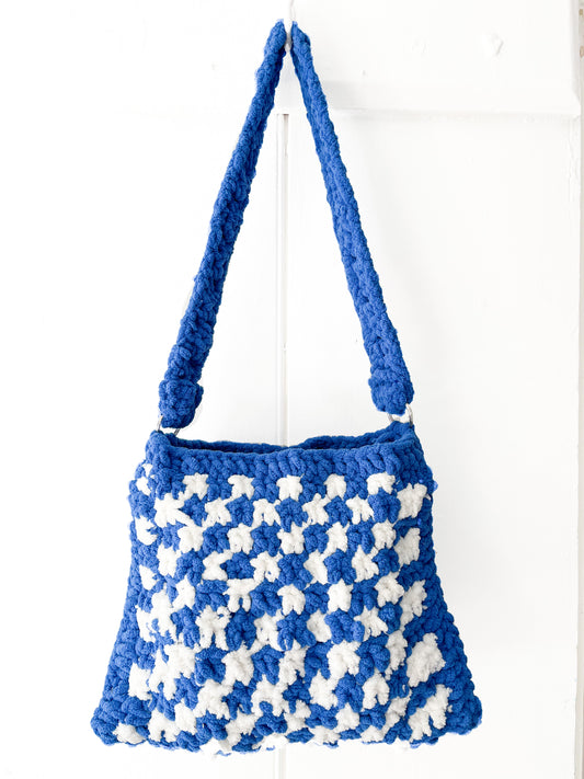 Blue Checkers Crochet Handbag