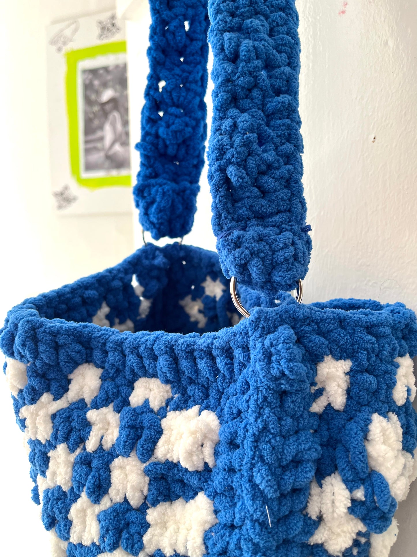 Blue Checkers Crochet Handbag